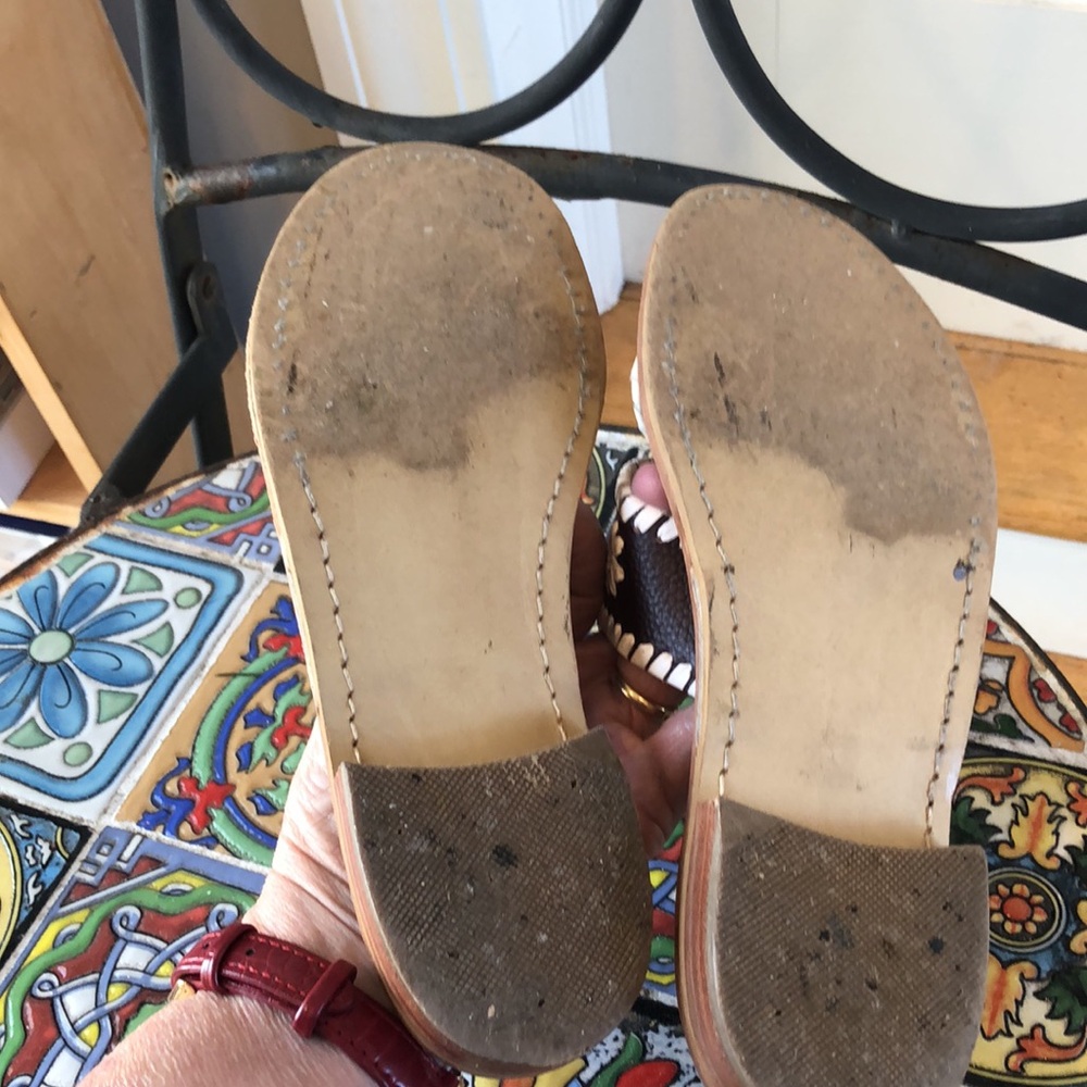 Jack Rogers brown with white whipstitch trim thong sandal with low heel - Picture 6 of 6